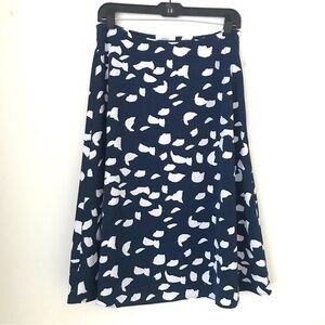 New York & Company Navy & White Abstract Print Midi Skirt – Flowy & Elegant